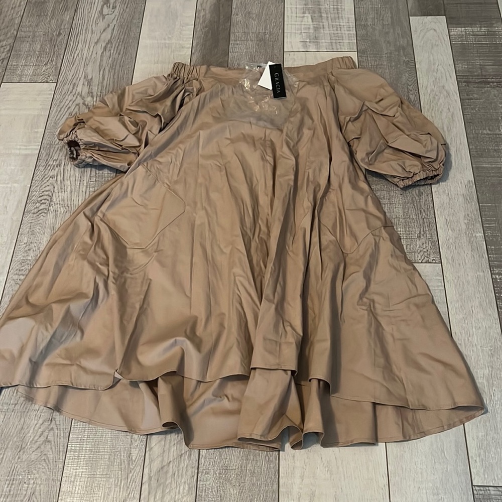 Gracia Taupe Off-Shoulder Dress